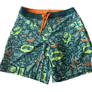 The North Face Swim Board Shorts Carabiner Climbing Print Green Mens 32x9